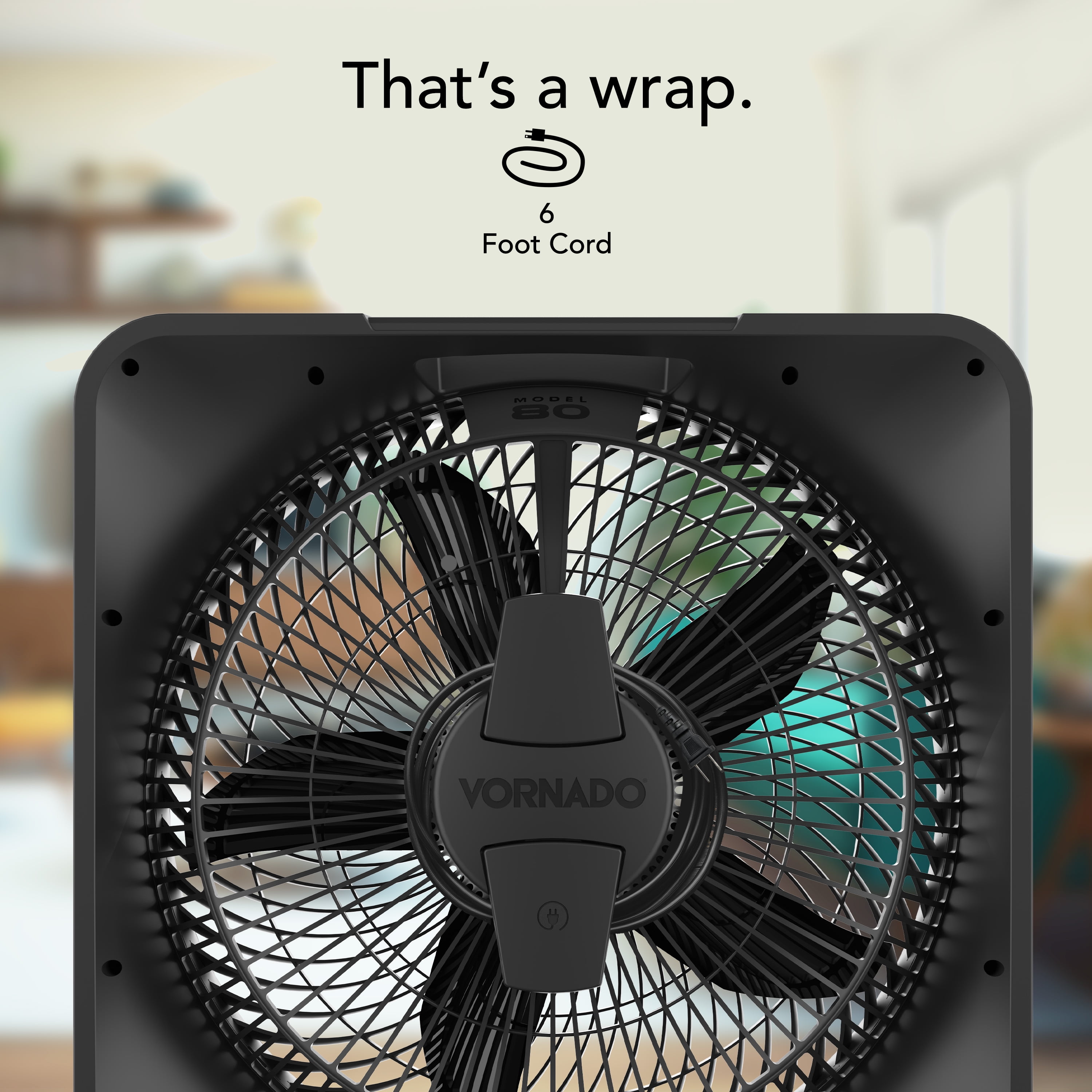 Vornado Model 80 High Velocity Box Fan, 5-Speed, Whole Room Air Circulation, Removable Grille, Quiet Operation, Ice White