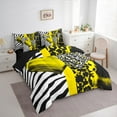 thumbnail image 3 of Manfei Zebra Stripes Lines Bedding Comforter Set 7pcs,Leopard Pattern Heart Queen Bedding Sets,Yellow Black White Queen Sheet Sets For Girls,Ultra Soft Home Decor,Reversible, 3 of 8