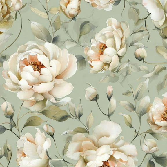 Boho Peel and Stick Wallpaper Elegant Cream Peach Peony Floral Sage Green Contact Paper 17.7in x 9.8ft Wallpaper Removable Self Adhesive Wall Paper for Bedroom