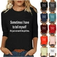thumbnail image 1 of Chemises pour Femmes Habillées Décontractées, Chemises à Manches 3/4 pour Femmes, Tuniques à Manches Courtes Grande Taille pour Femmes, T-shirt à Manches 3/4 à Col Rond Imprimé Lettres Mode Décontractée pour Femmes, 1 of 5