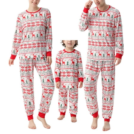 

Christmas Family Matching Pajamas Set Elk Print Long Sleeve Crew Neck Tops with Pants for Adults Kids Holiday Xmas Sleepwear Set