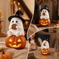 thumbnail image 7 of Halloween Ghost Figurine, Light Up LED Ghost Statue with Witch Hat Pumpkin Design, Cute Resin Halloween Decoration, Tabletop Fall Decor for Mantel Shelf Home, 7 of 7