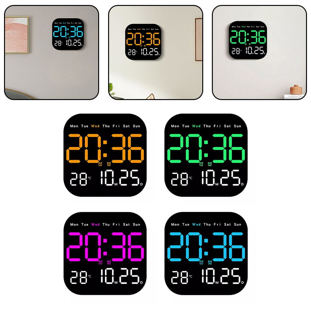 Digital Clock, 7.2" Display Digital Wall Clock with Remote Control, Adjustable Brightness Calendar Clock with Day and Date, Indoor Temperature, for Home, Office