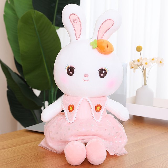 110CM Cute Carrot Rabbit Plush Toy Stuffed Soft Plushie Gauze Skirt Princess Bunny Pillow Doll Appease Toys for Kids Girls GiftPink80cm Deng Xun unisex