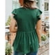 thumbnail image 4 of Blusa de manga corta con volantes para mujer, informal, con cuello en V, dobladillo suelto, blusa de manga corta para primavera y verano, verde, XXL, 4 of 8