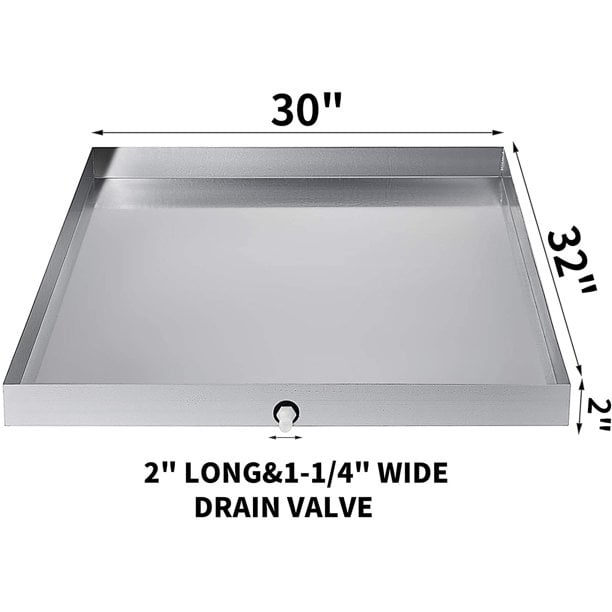 32 x 30 x 2.5 Inch VBENLEM 18 GA Thickness Washing Machine Drip Pan 304 Stainless Steel Heavy Duty Compact Washer Drain with Hole 