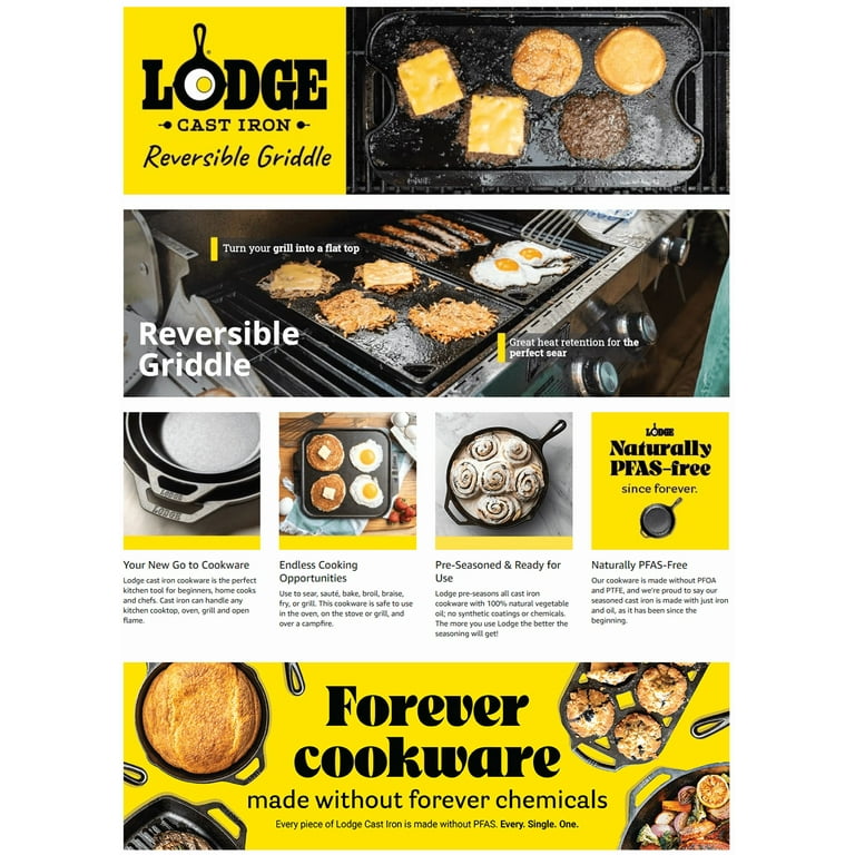 Lodge Cast Iron Grill Griddle, Double Play Reversible for Gas