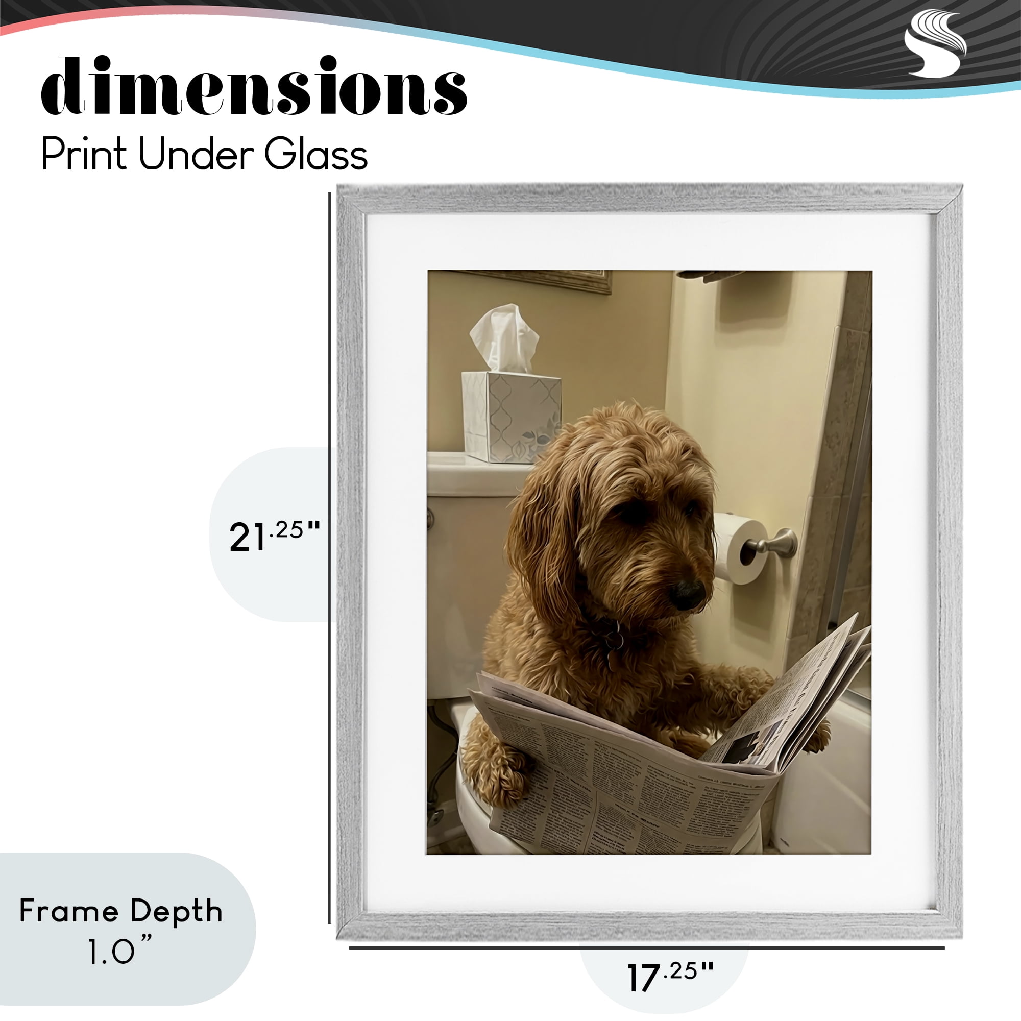 Stupell Industries Dog & Paper on Toilet Gray Framed Print Under Glass, design by Abigail Walker