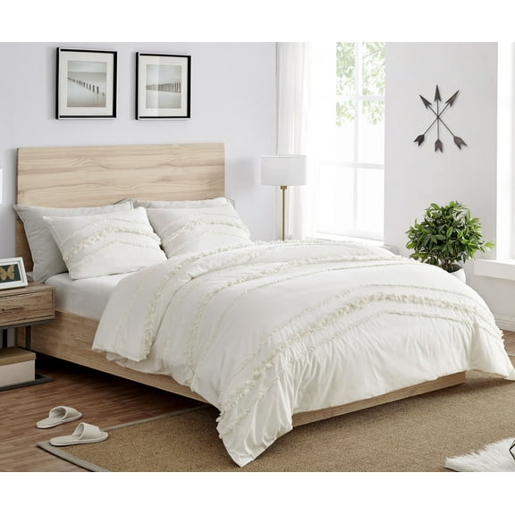 Sweet Jojo Designs Boho Fringe Ivory King Duvet Cover Bedding Set 3 Piece Set