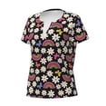 thumbnail image 2 of Goofa Rainbow Flowers Pattern Womens Deep V Neck Low Cut Tops Casual Summer Short Sleeve Ribbed Knit T-Shirts-X-Large, 2 of 5