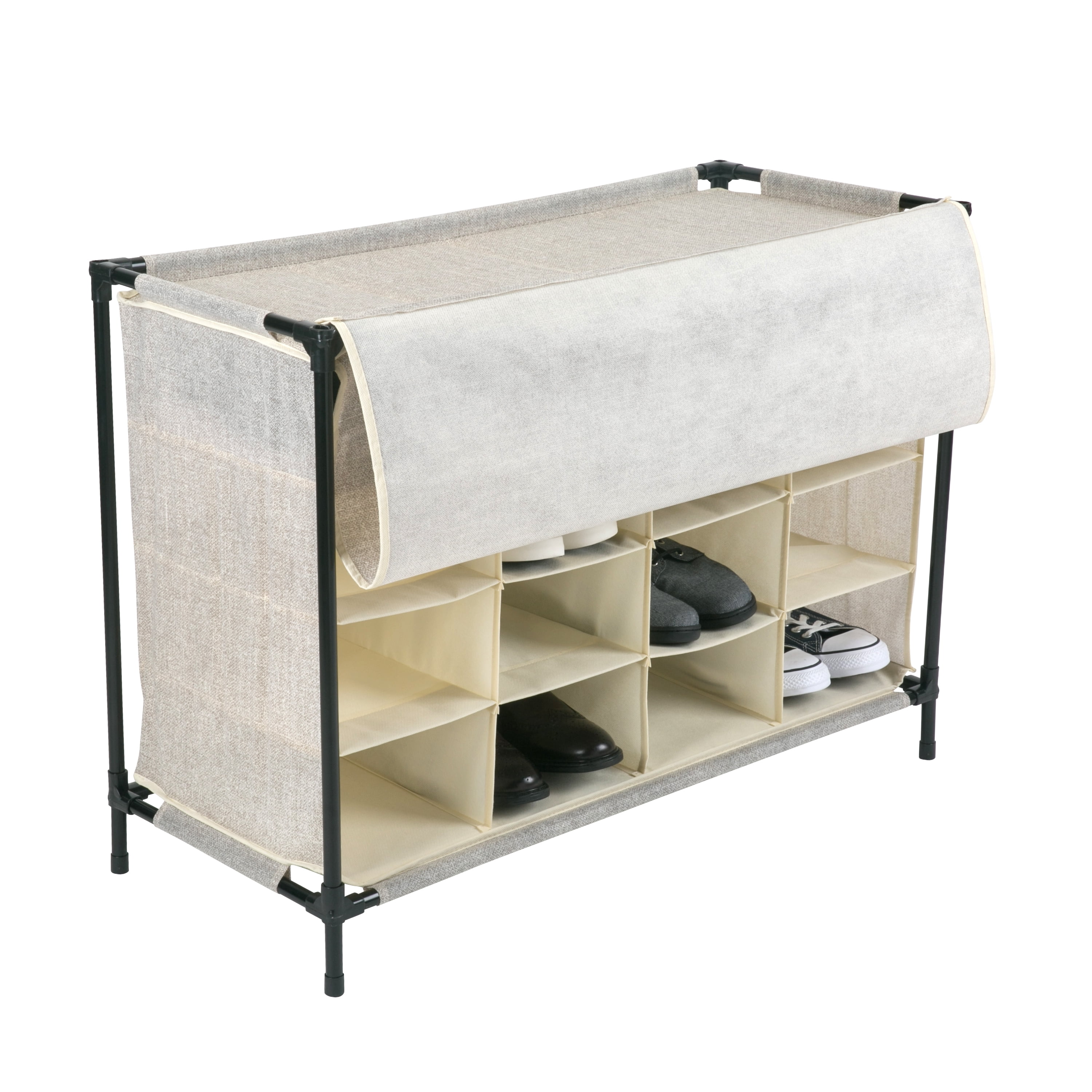 Simplify 2 Pack 16 Compartment 32 Pair Shoe Fabric Cubby in Beige