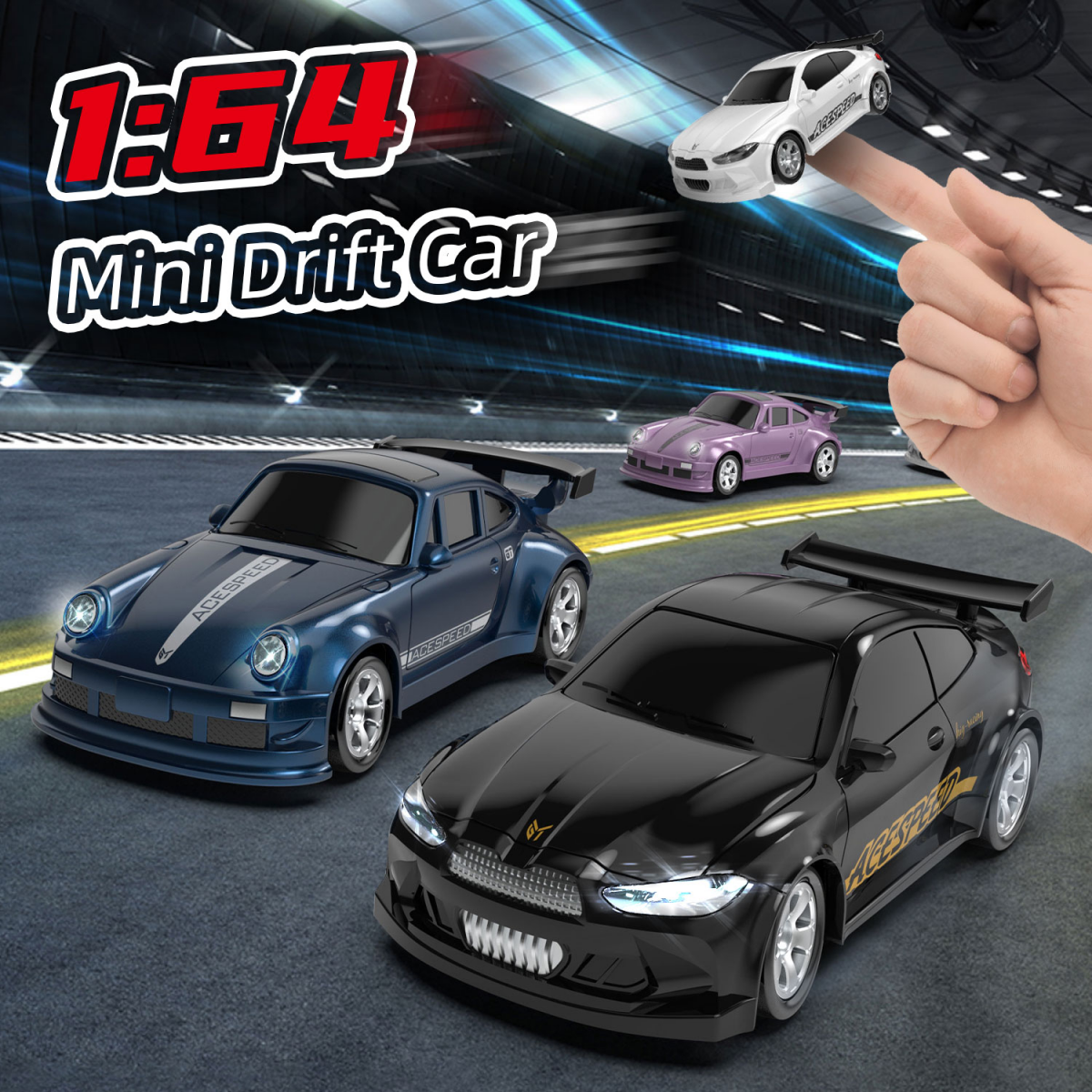 Drift RC Car 1/64 4WD Remote Control Car with Auto Hibernation Mode for Kids Birthday Gifts(Blue)