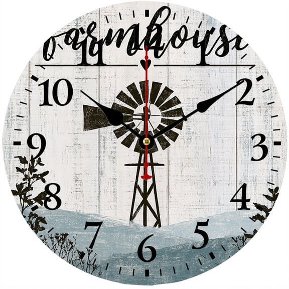 9.84 Inch Farmhouse Wall Clock, Rustic Windmill Decorative Wall Clock, Battery Operated Analog Clock for Living Room Kitchen Bedroom Office