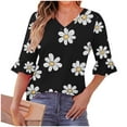 thumbnail image 7 of Cutuoiiu Plus Size Shirts for Women Fashion Graphic V-neck Tshirt Ruffle 3/4 Sleeve Loose Oversized Tops Gifts, 7 of 7