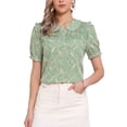 thumbnail image 1 of INSPIRAR CHIC Blusa de manga corta con volantes y cuello Peter Pan de flores para mujer M Verde, 1 of 6