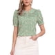 thumbnail image 1 of INSPIRAR CHIC Blusa de manga corta con volantes y cuello Peter Pan de flores para mujer M Verde, 1 of 6