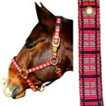 thumbnail image 1 of Intrepid International 128002RT Plaid Nylon Padded Horse Halter with Solid Brass Hardware, Red & Tan, 1 of 4