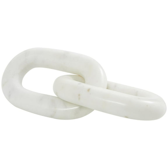9" x 2" White Marble Handmade Geometric 2 Link Chain Sculpture, by DecMode