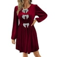 thumbnail image 3 of Mifsaly Velvet Long Sleeve Dress Women 3 Bowknots Elegant Velour Midi Dresses Cocktail Evening Party High Wasit Tunic Gowns Business Travel Festival Fashion Gown Outfits Wine M, 3 of 6