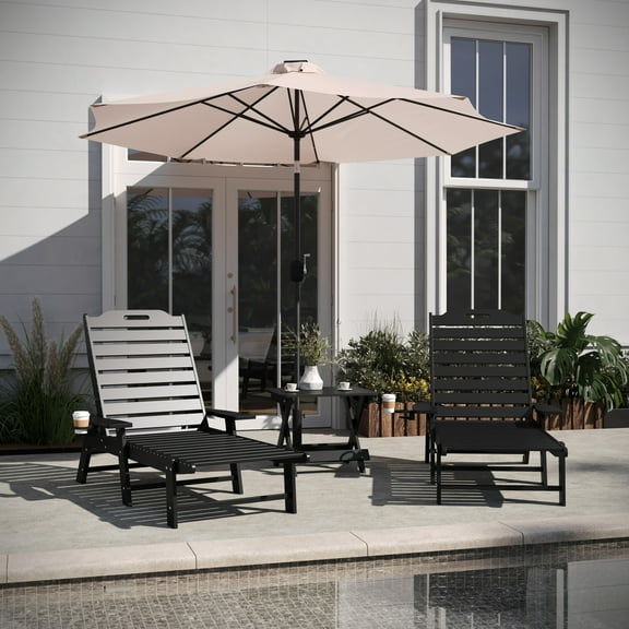 Flash Furniture Monterey Indoor/Outdoor Adirondack Set with 2 Loungers and Side Table Black 3