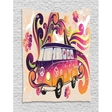 - Boho Tapestry, Peace Symbol Van Funny Minivan Explorer Caravan Paisley Antiqued Look Groovy Retro, Wall Hanging for Bedroom Living Room Dorm Decor, Multicolor, by Ambesonne
