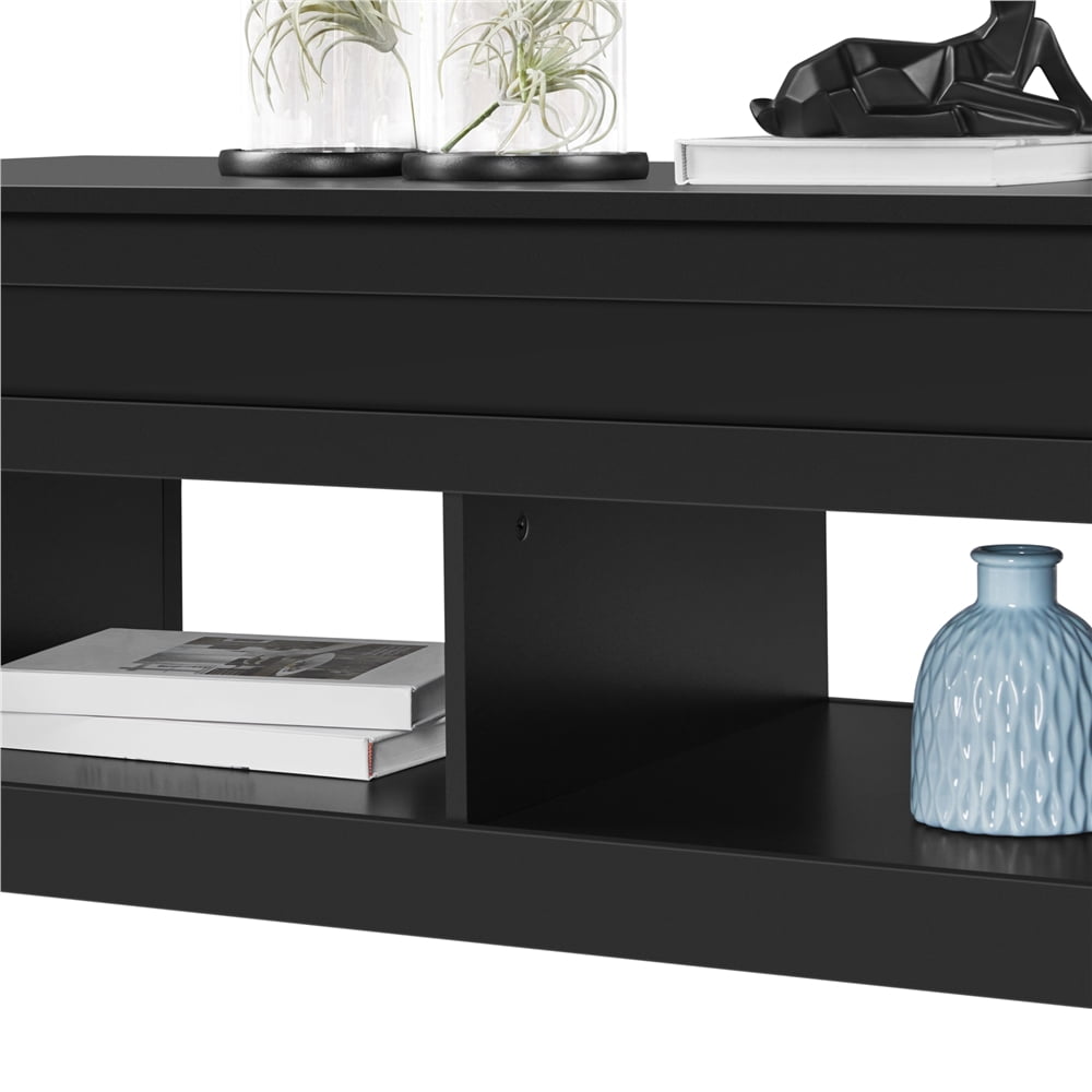 Alden Design 47.5" Lift Top Coffee Table with 2 Storage Compartments for Livingroom, Black
