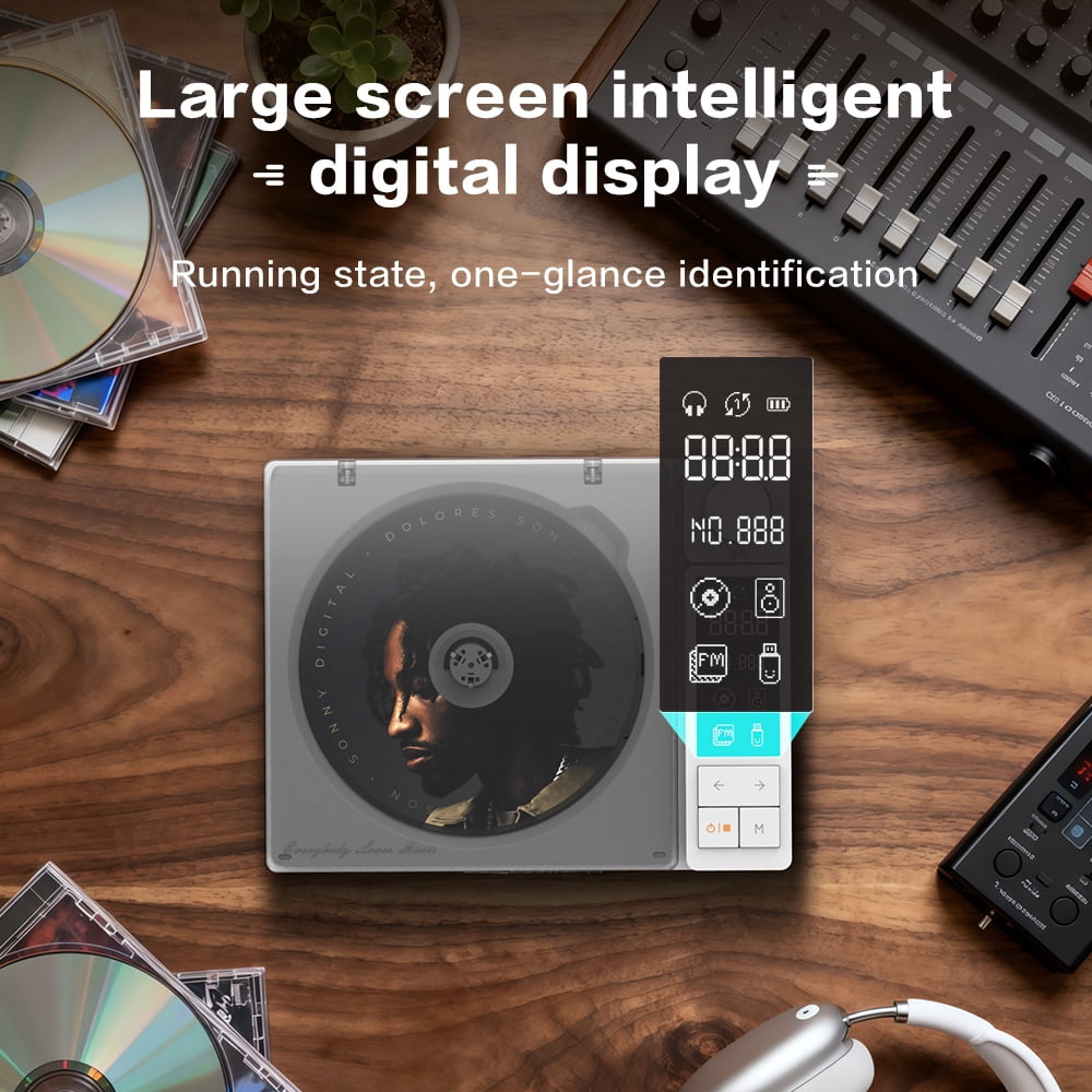 4000mAh Rechargeable CD Player with Bluetooth CD Player Wtih Dual Big Speakers,Retro CD Music Player with Remote Control, LCD Display, Support Opt/USB/AUX/3.5mm Headphone Jack for Car Or Home