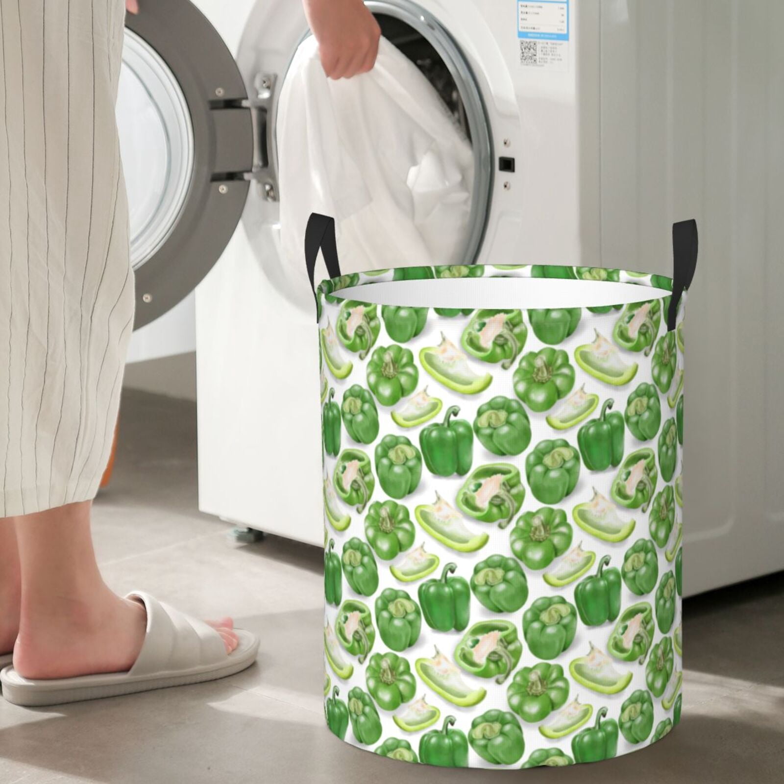 Large Laundry Basket with Handles - Bell Pepper green funny Kids Baby Dirty Clothes Laundry Hamper for Bedroom Aesthetic