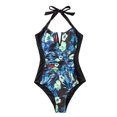 thumbnail image 2 of Jjayotai Swimsuits for Women, One Piece Tummy Control V-Neck Halter High Cut Bathing Suit, Tropical Floral Print Vacation Swimwear Multicolor~ M, 2 of 3