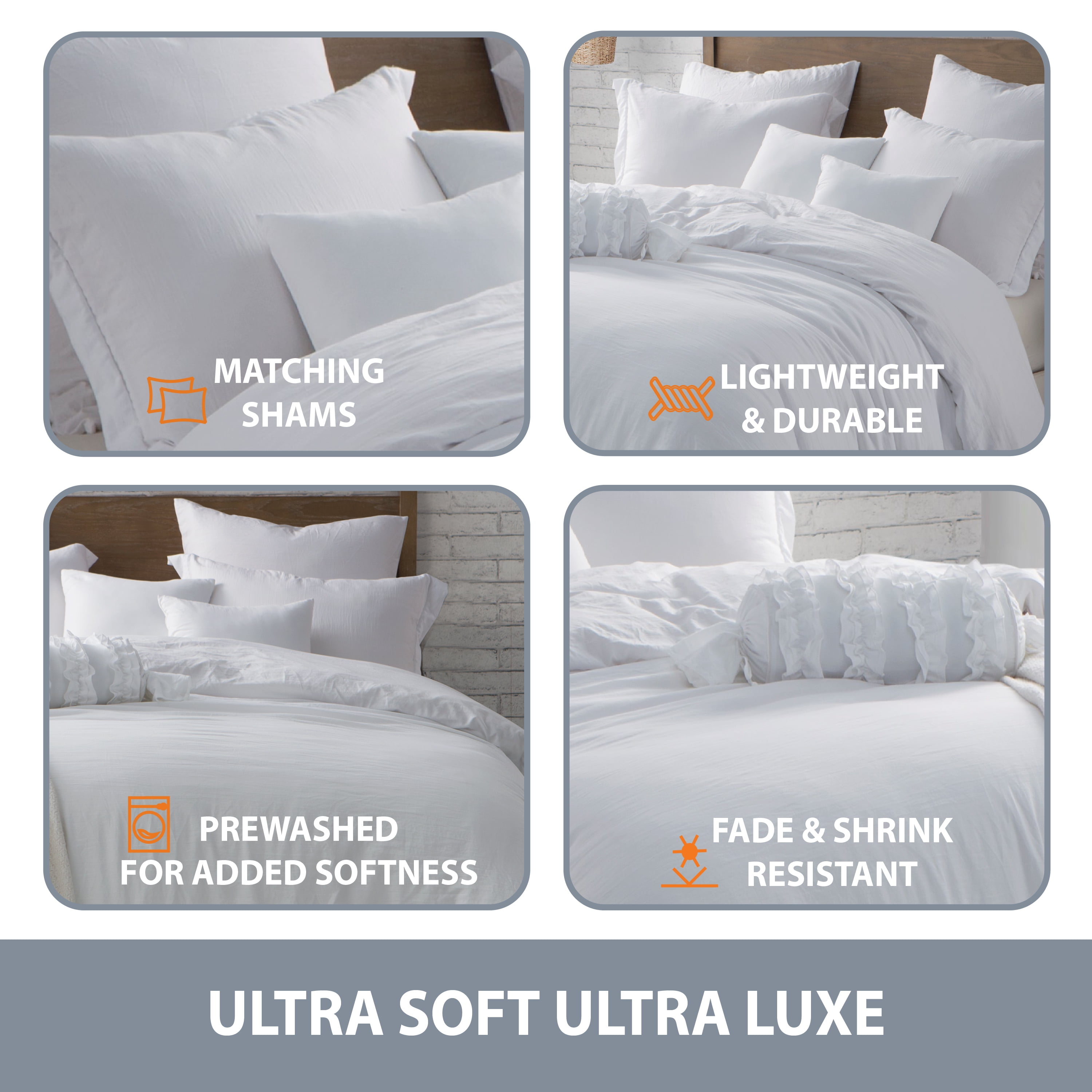 Swift Home Ultra Soft Crinkled Texture Pre-Washed Duvet Cover & Sham Set (Comforter not Included), Twin/Twin XL (68"x 90"), White