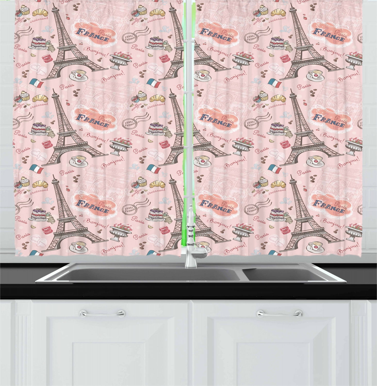 Paris Curtains 2 Panels Set, Romantic Elements from the Capital City of