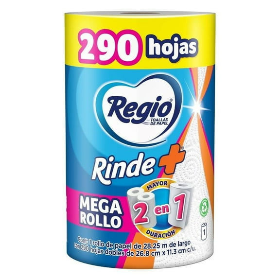 Toallas de Papel Regio Rinde Más 1 Rollo con 290 Hojas Dobles