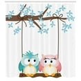 thumbnail image 3 of Ambesonne Cartoon Shower Curtain, Owls in Love on Swing, 69"Wx75"L, Pale Pink Pale Blue, 3 of 3