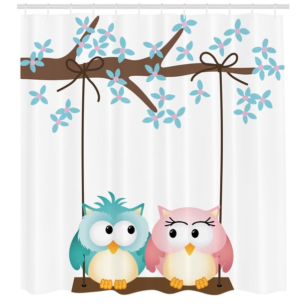 Nursery Shower Curtain Two Owls In Love On A Swing Blossoming Tree Branch Spring Romance Fabric Bathroom Set With Hooks Pale Blue Pale Pink Brown By Ambesonne Walmart Com Walmart Com