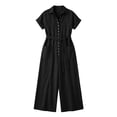 thumbnail image 7 of VBVC Women's Short Sleeve Wide Leg Jumpsuit , Belted Button Down Romper For Women , Ladies' Casual Shirt Style One Piece Outfit with Pockets,Black,S-2XL, 7 of 7