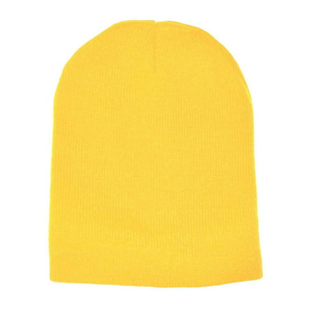 Yellow Plain Short Beanie Skull Cap Ski Skate (Best Moisture Wicking Skull Cap)