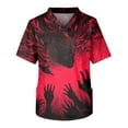 thumbnail image 5 of MLQIDK Big and Tall Scrubs for Men Stretch Funny Nurse Uniform Shirts V-Neck Short Sleeve Scrub Shirts Fun Pumpkin Ghost Bat Printed Nurse Uniforms Wine 5XL, 5 of 5