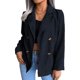 thumbnail image 1 of Abrigo de mujer con cuello en V y botones, manga larga, chaqueta corta de oficina, traje de trabajo informal con doble botonadura, azul purpúreo S, 1 of 6