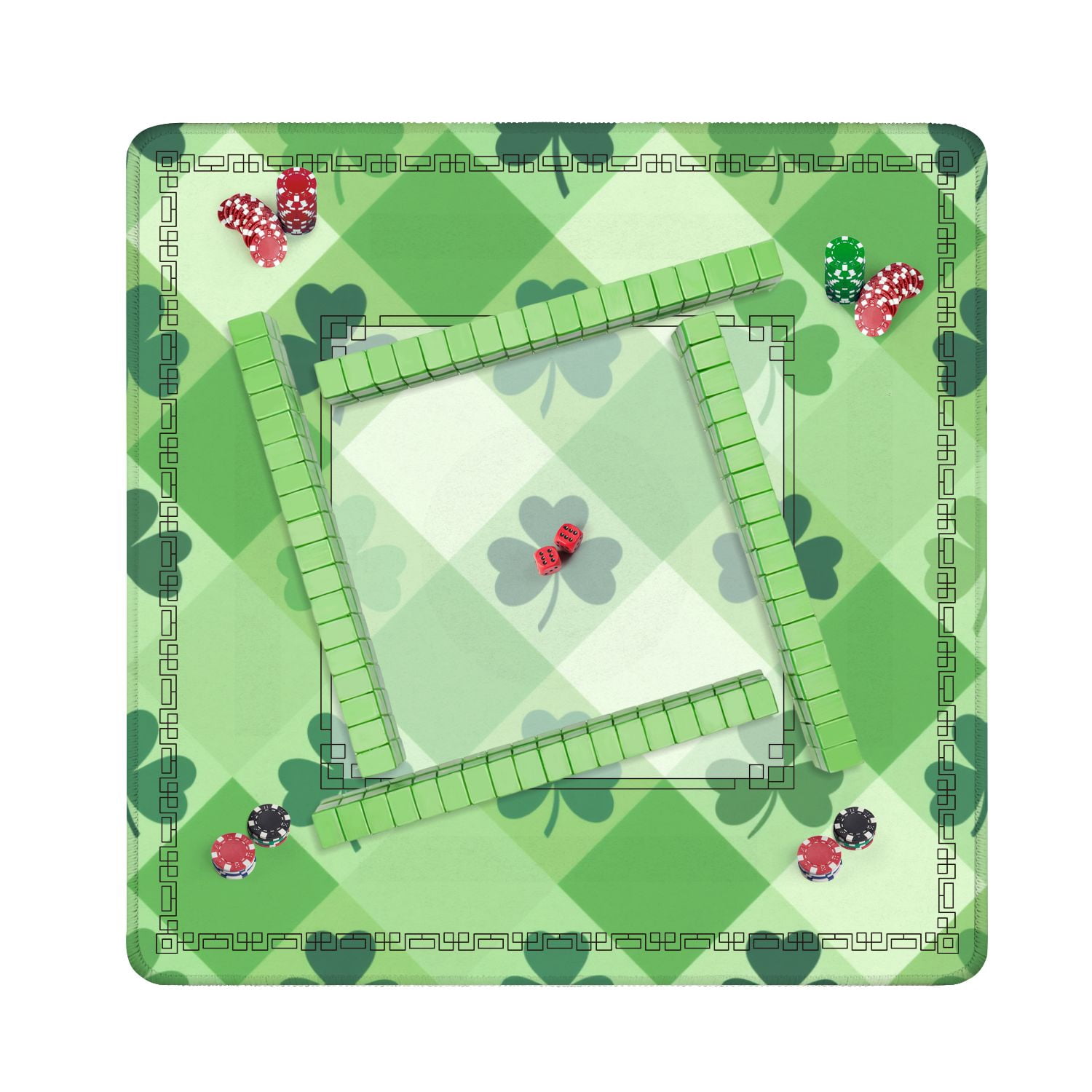 Mahjong Mat 31.5" x 31.5" Green Geometric Plaid Non-Slip Noise Reduction American Mahjong Tiles Table Cover for Dominoes Poker Card Board Games Gift