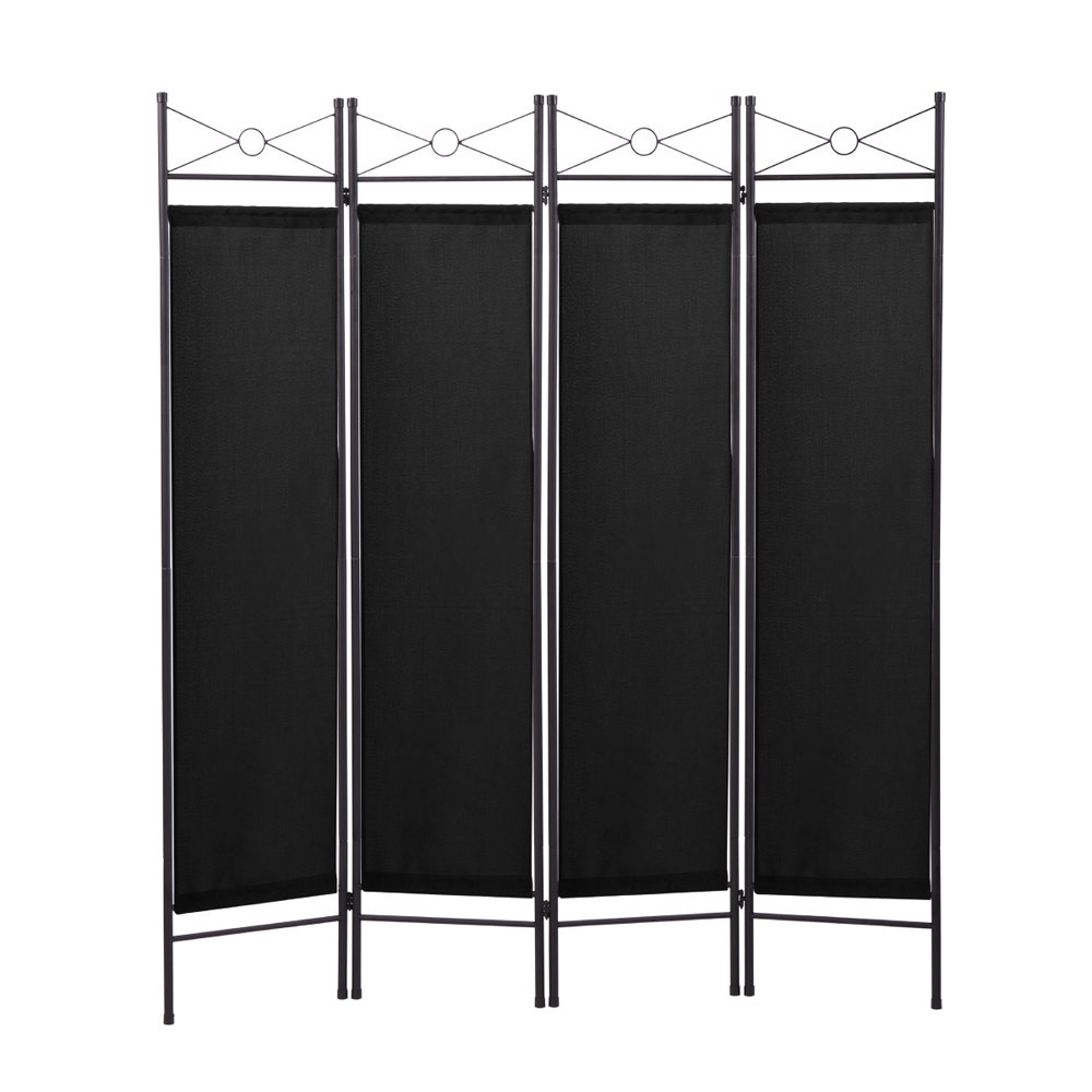 Jaxpety 4 Panel Steel Room Divider Screen Black Fabric Folding