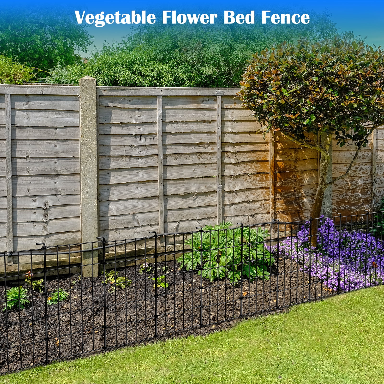 Black Decorative Garden Fence 10 Panels, 10.08ft Outdoor Border for Pets & Flower Beds