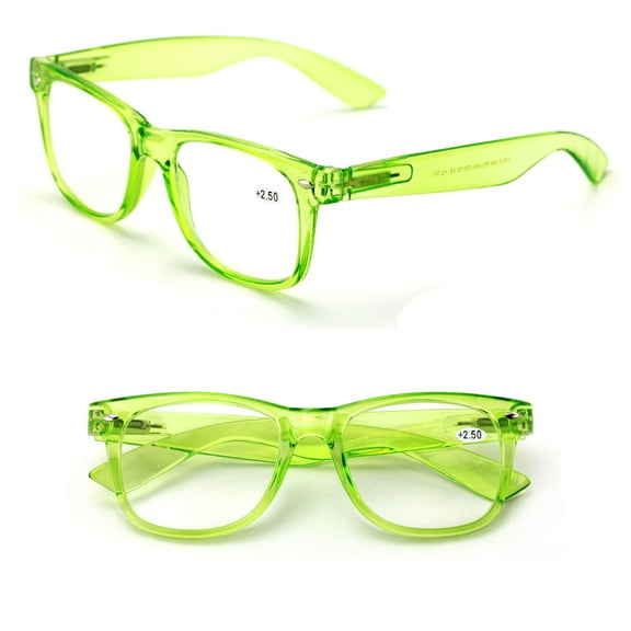 2 Pairs Transparent Neon Color Deluxe Reading Glasses - Comfortable Stylish Simple Readers Magnification  2.25