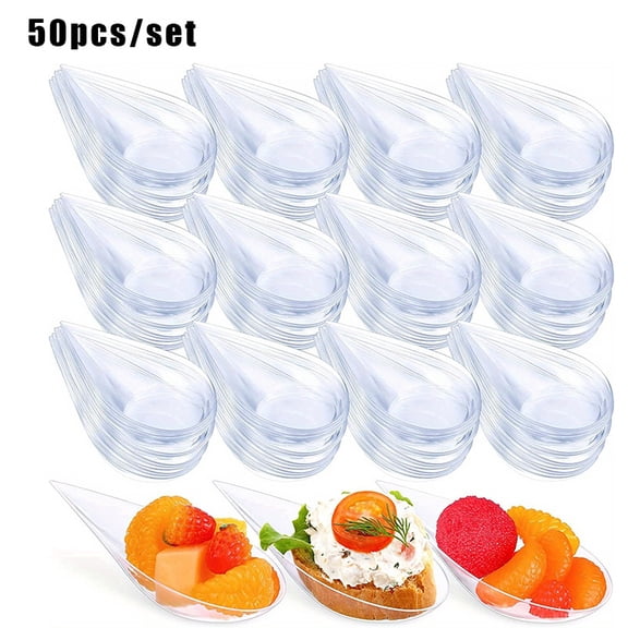50pcs/set Mini Teardrop Appetizer Plates, Disposable Serving Plates, Small Catering Dessert Tasting Cups, Drop Proof Spoon Set,