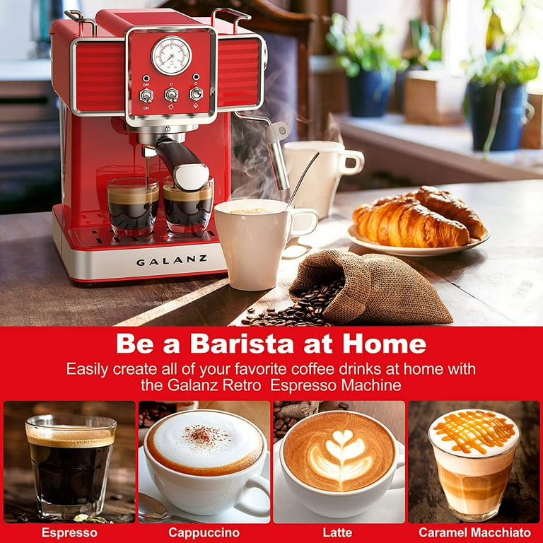 Galanz Retro Espresso Machine with Milk Frother 15 Bar Pump