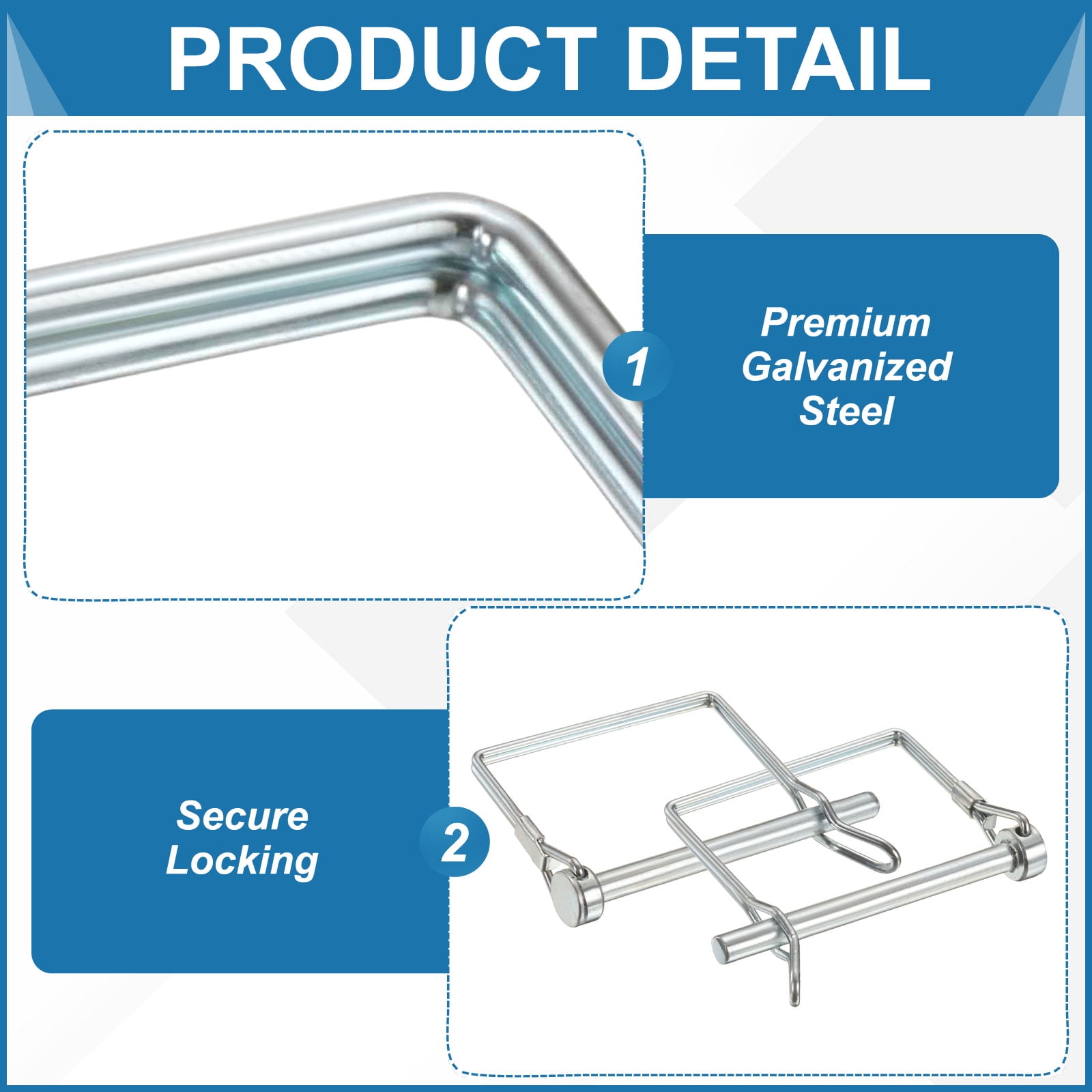 Uxcell 4 Pcs Trailer Coupler Pin, 3/8" x 2.8" Square Safety Wire Spring Lock Hitch Pins