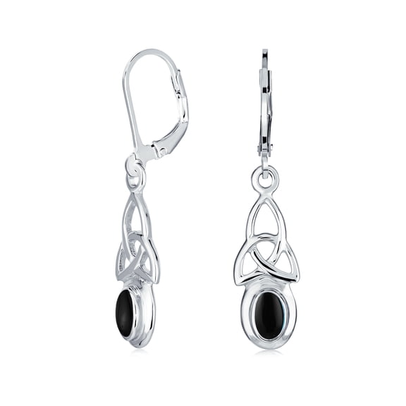 Bling Jewelry Womens Black Onyx Celtic Love Knot Dangling Earrings .925 Sterling Silver