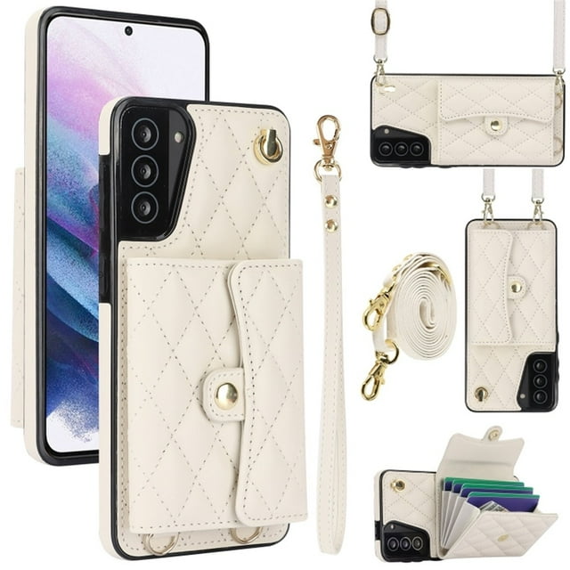 Samsung Galaxy S21+ Funda Protectora con Bloqueo para Billetera Funda con Tapa Magnética Bolsillo con Ranuras para Múltiples Tarjetas con Correa para el Hombro y Correa para la Muñeca Desmontables
