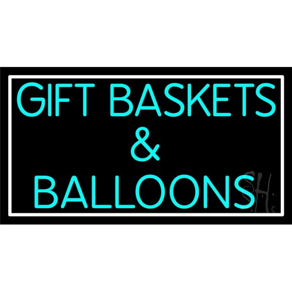 Gift Baskets Balloons With Border LED Neon Sign 13" Tall x 24" Wide - inches, Black Square Cut Acrylic Backing, with Dimmer - Premium built indoor Sign for Storefront, Store interior.