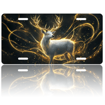 1 Pcs 2D Flat License Plate Covers & Frames, Golden Deer For Decorative Front, Waterproof For Decoration Aluminum License Plate Covers & Frames Cover For Men Women, 12" X 6"