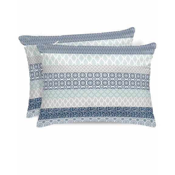 Hokiten King Size Pillow Cases Set of 2, Pillow Covers for Bed, Blue Striped Satin Pillowcases with Zipper for Hair/Skin, Boho Modern Geometric Abstract Art Ethnic 20x36 Inches